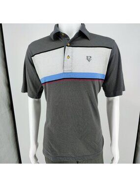 Vintage 1990s Made in Japan Aureus Striped Polycotton Golf Polo w/ Logo (Large)